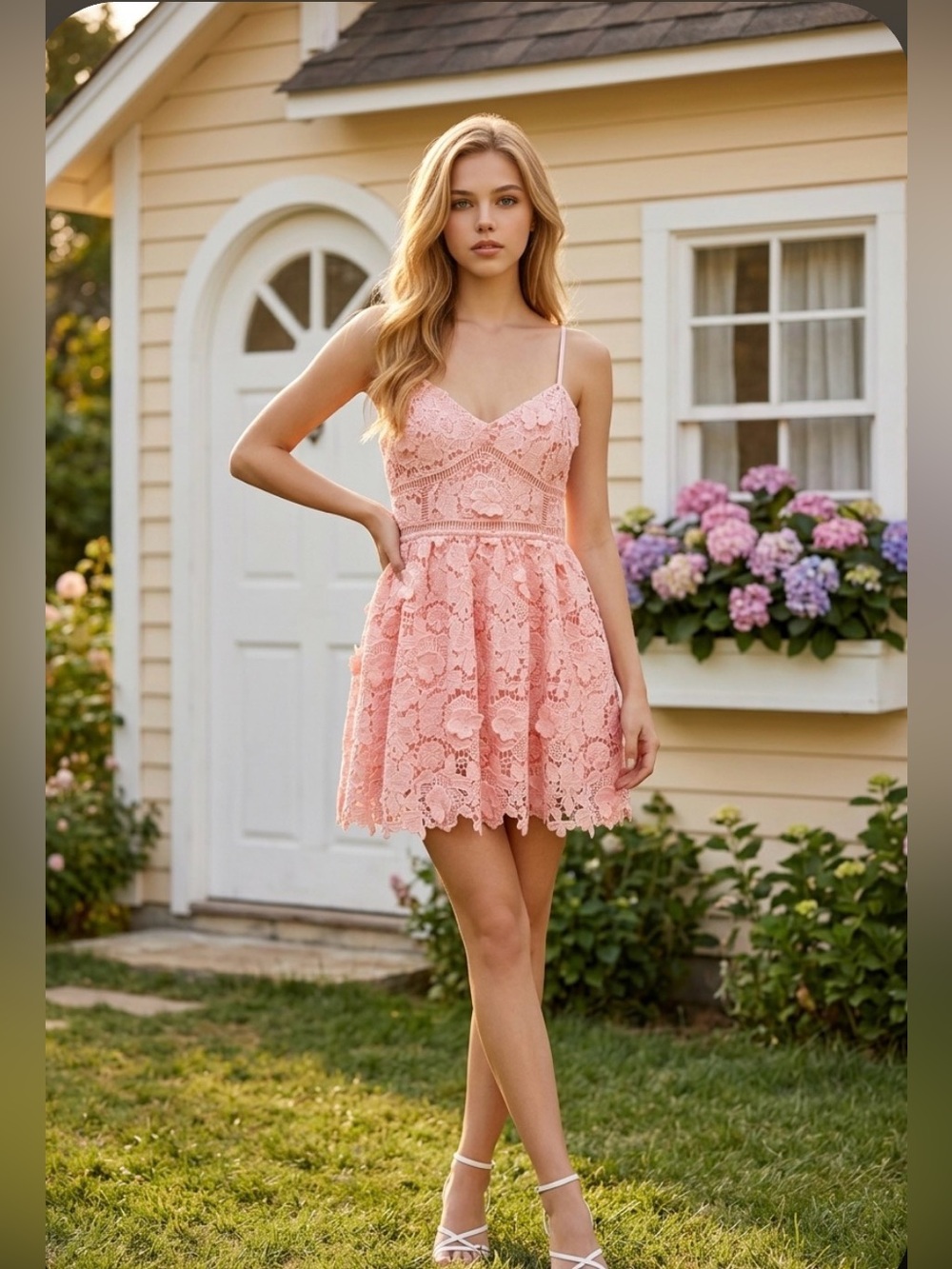 Altar'd State Pink Lace Spaghetti-Strap Mini Dress